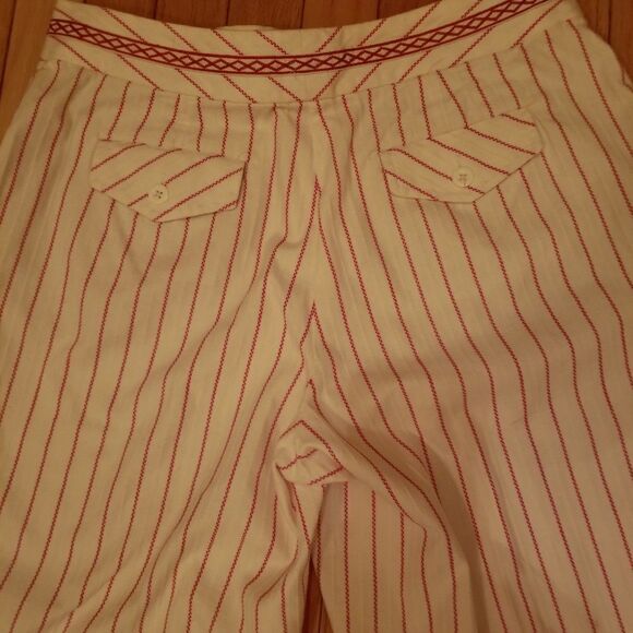 💄TALBOT'S RED & WHITE LINEN STRIPED PANTS - Picture 2 of 5